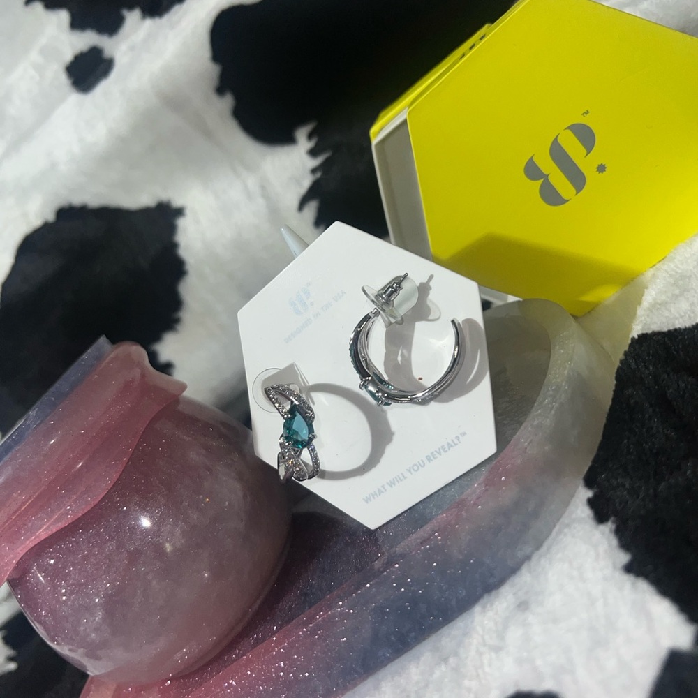 Silver Hoop Earrings with Blue Accent